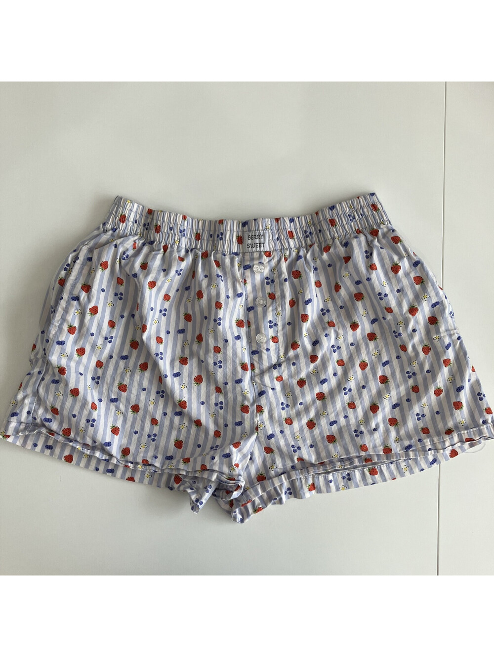 Novelty Print Fruit Berry Floral Stripe 100% Cotton Pajama Shorts Twee Large